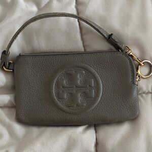Tory Burch Charcoal Pebble Leather Wristlet